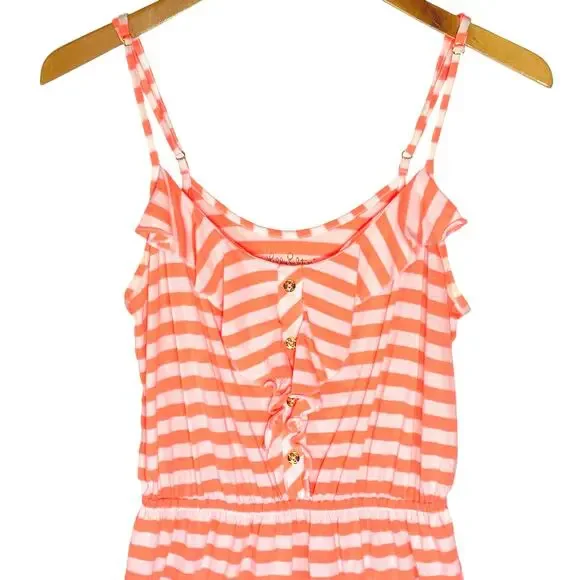 LILLY PULITZER Women’s Callista Neon Orange Striped Ruffle Front Dress - Picture 4 of 5